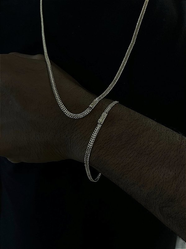 Corrente Grumet Dupla 3mm 70cm + Pulseira 21cm – Banho Ouro 18k