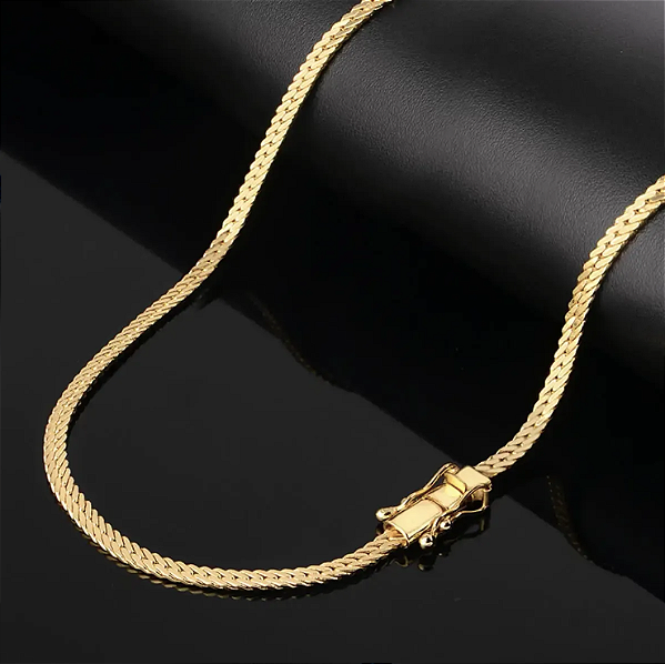 Corrente flat 4mm 70cm – Banhada a Ouro 18K