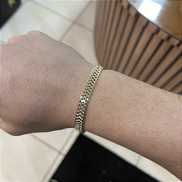 Pulseira Grumet Dupla 7mm 21cm Fecho Gaveta – Banhada a Ouro 18K