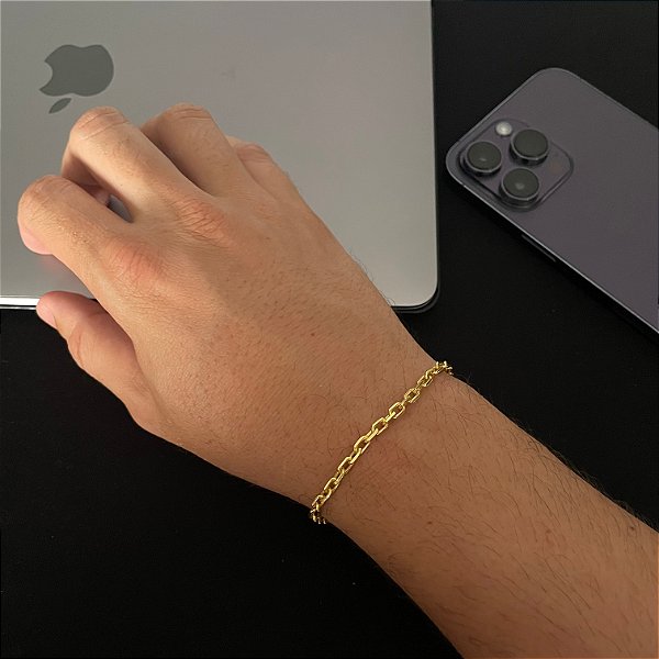 Pulseira Cadeado de Quina3mm 20cm – Banho Ouro 18k