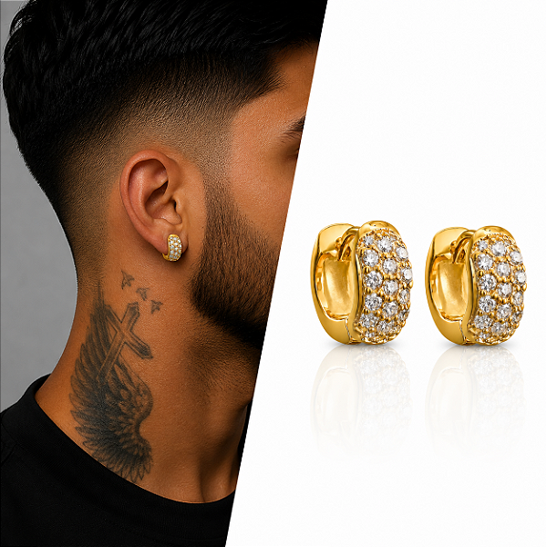 Brinco Argola Ney Oval com Zircônias Premium – Banhado a Ouro 18K