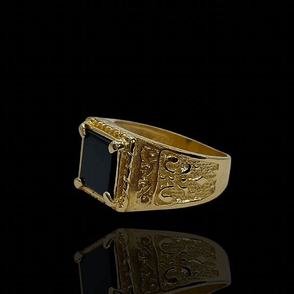 ANEL PEDRA ZIRCÔNIA PRETA 13g - MOEDA ANTIGA