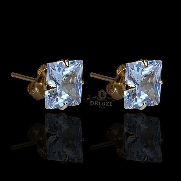 PAR DE BRINCOS  QUADRADO PEDRA DE ZIRCÔNIA 7MM - BANHADO A OURO 18K