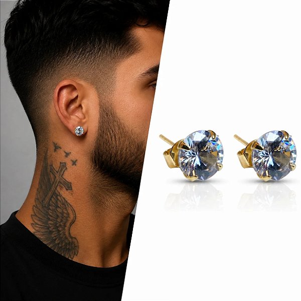 Brinco Ponto de Luz Solitário com Zircônia Redonda Grande – Banhado a Ouro 18K