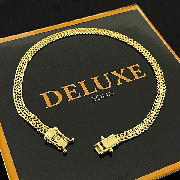 PULSEIRA GRUMET DUPLA (4MM - 6G - 21 CM)  - FECHO COM MARCAÇÃO 750 - BANHO DE OURO 18k.