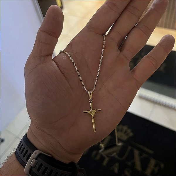 Corrente Veneziana 2mm 70cm + Pingente Cruz – Banhada a Ouro 18K