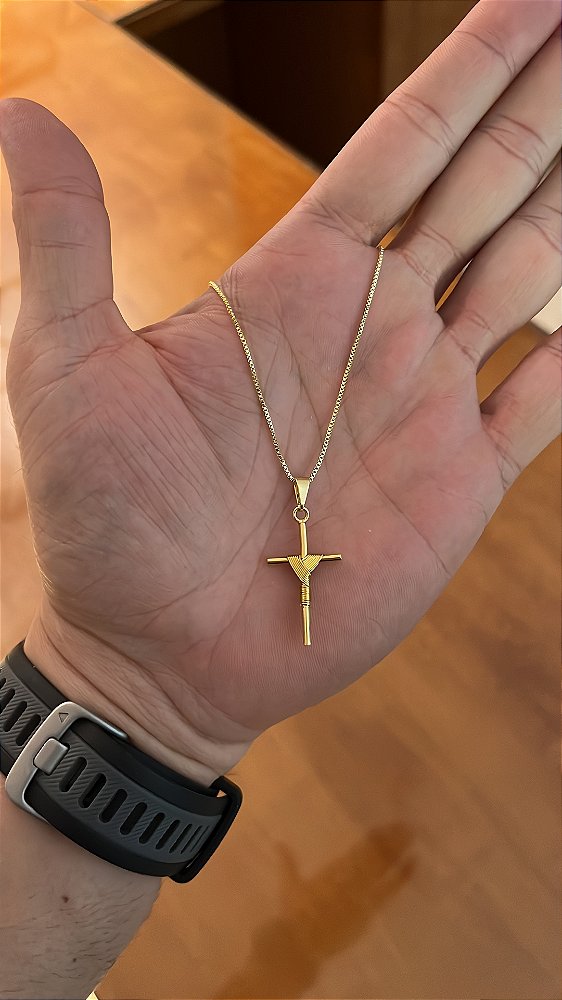 CORRENTE VENEZIANA (1.0mm-70cm) + PINGENTE  CRUZ AMARRADA - BANHADO A OURO 18K.