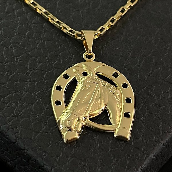 Pingente Cavalo na Ferradura – Banhado a Ouro 18K