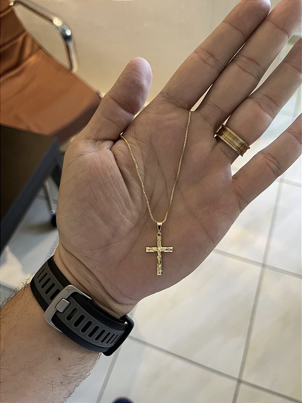 KIT CORRENTE VENEZIANA( 1,8mm-70cm)  + PINGENTE CRUCIFIXO -BANHADO A OURO 18K.