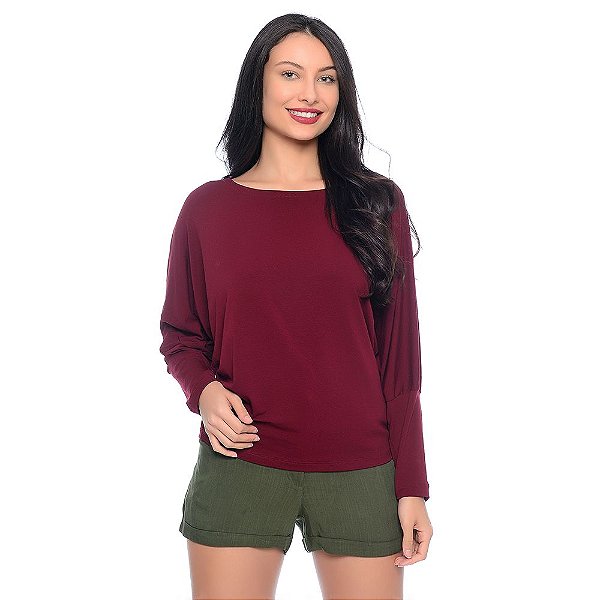 blusa manga morcego longa