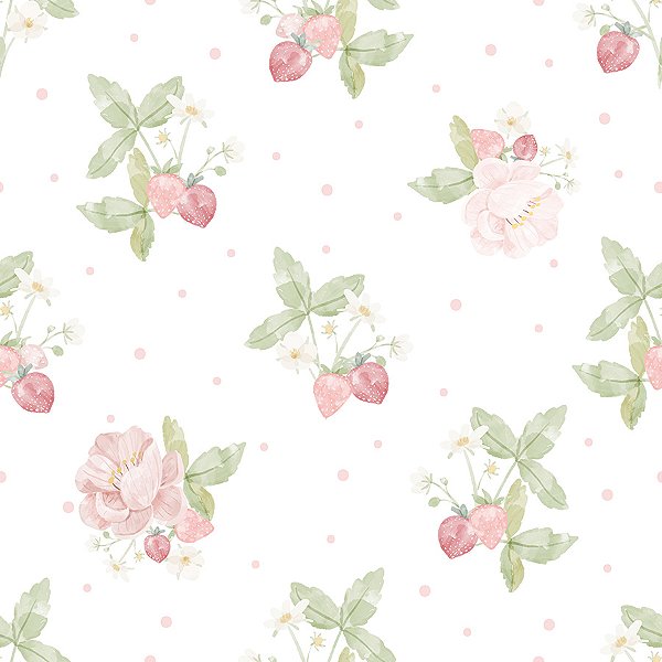 Papel de Parede Estampa Morango Floral