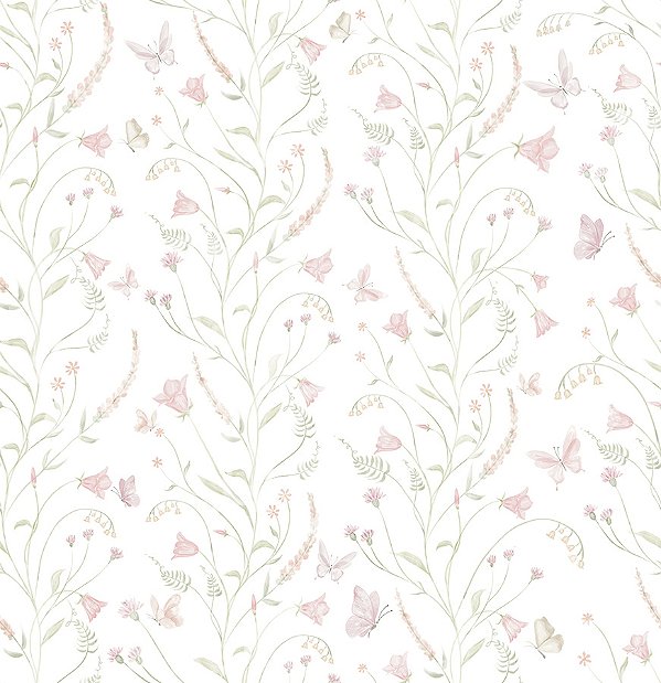 Papel de Parede Estampa Floral Borboletas Giovana