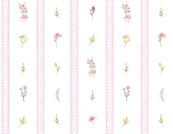 Papel de Parede Listras Floral Borboletas