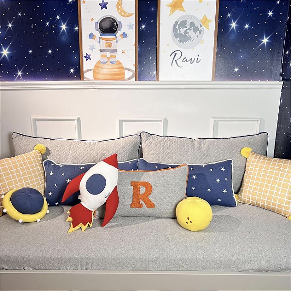 Kit de Cama Astronauta Pettenati 6 Peças Personalizado com Inicial