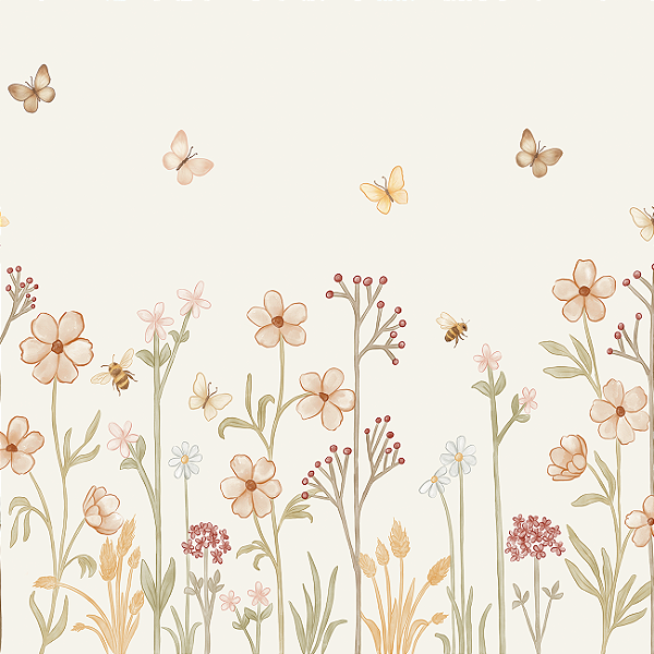 DUPLICADO - Papel de Parede Flores Linum Borboletas
