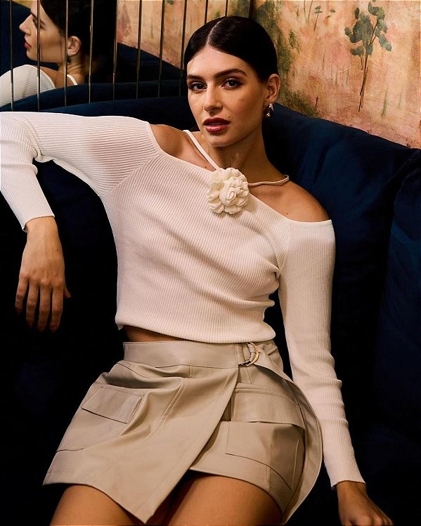 Blusa Talita tricô com rosa *