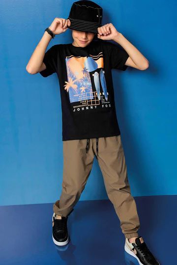 CALÇA JOGGER EM SARJA EMPAPELADA MOORE - JOHNNY FOX