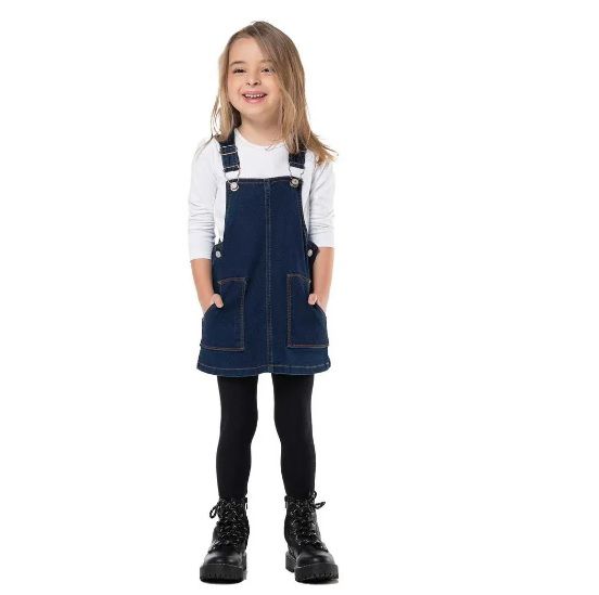 SALOPETE JEANS INFANTIL FEMININA - MANIA KIDS
