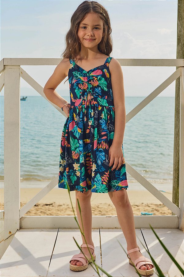 VESTIDO DE ALÇA FLORAL AZUL - INFANTI