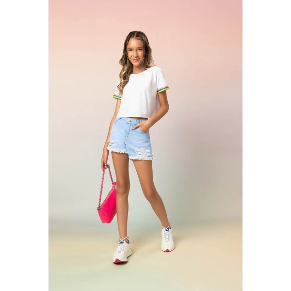 SHORT TEEN JEANS FEMININO - AMORA