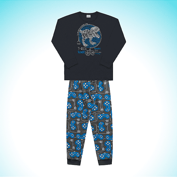 PIJAMA INFANTIL MASCULINO CAMISETA E CALÇA T-REX - FAKINI