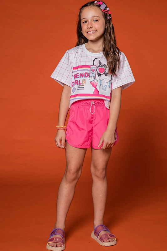 CONJUNTO BLUSA BOXY EM MALHA POWER E SHORT EM NYLON - KUKIÊ