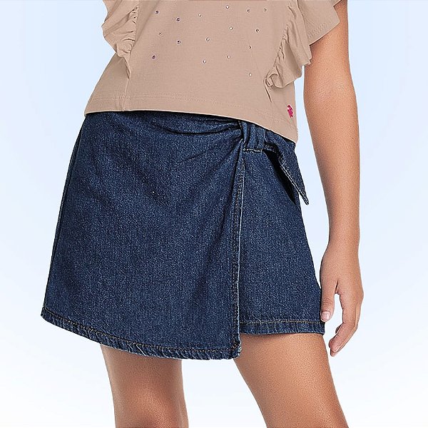 SHORT SAIA INFANTIL FEMININO JEANS - FAKINI