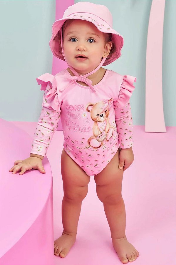 MAIÔ INFANTIL COM CHAPÉU EM MALHA UV DRY 50+ - INFANTI