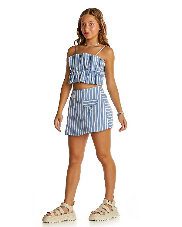 CONJUNTO TEEN SHORT SAIA E CROPPED COM BABADOS - PINK X