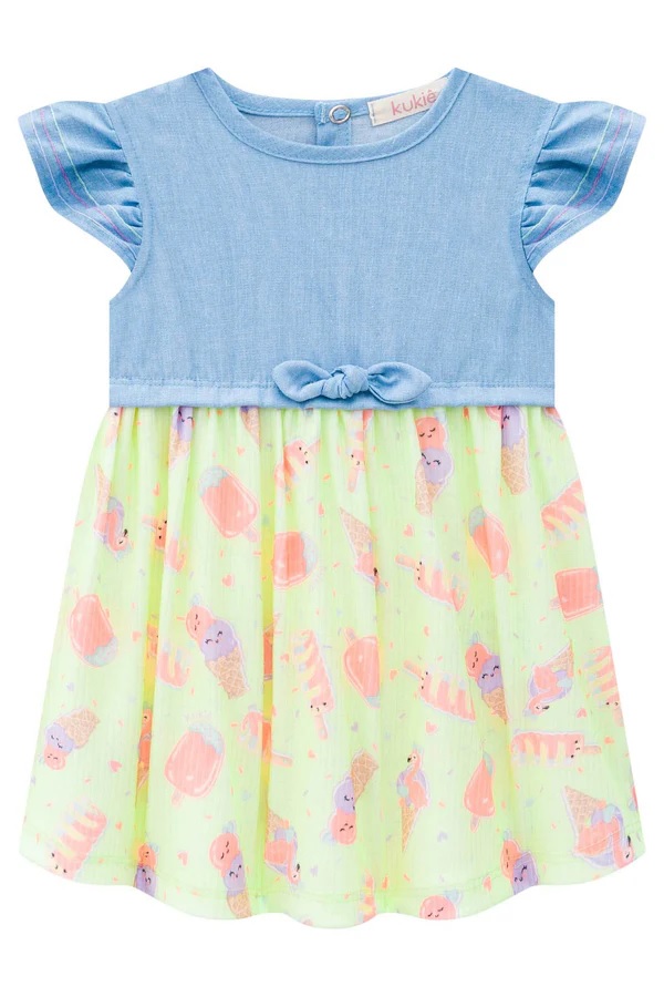 VESTIDO INFANTIL EM CHAMBRAY E CANELADO MAUI - KUKIÊ