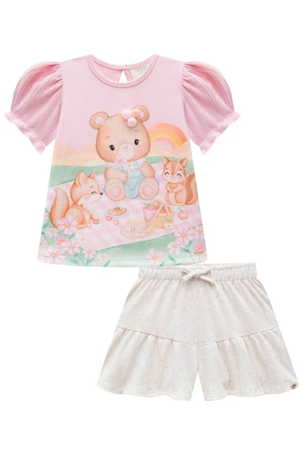 CONJUNTO INFANTIL DE BATA EM CANELADO MAUI E SHORT - INFANTI