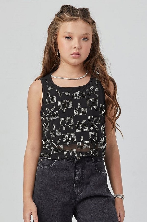 REGATA TEEN EM TULE COM STRASS LOGOMANIA - PINK X
