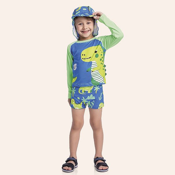 CONJUNTO INFANTIL CAMISETA, SUNGA E CHAPÉU DE PRAIA - FAKINI