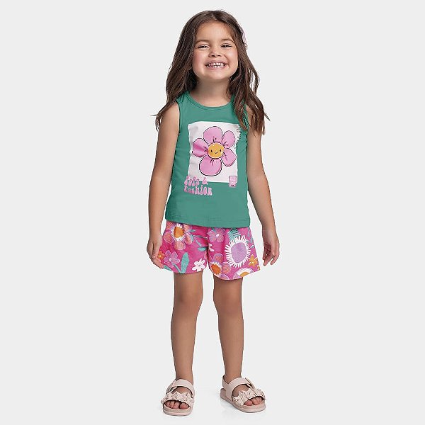 CONJUNTO INFANTIL FEMININO REGATA E SHORT - FAKINI