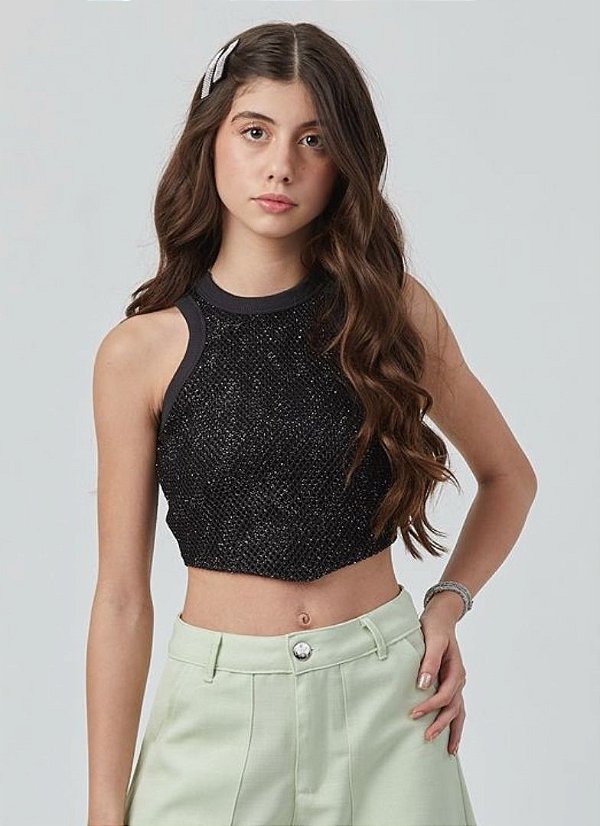 REGATA TEEN EM MALHA SHINE COM BRILHO - PINK X