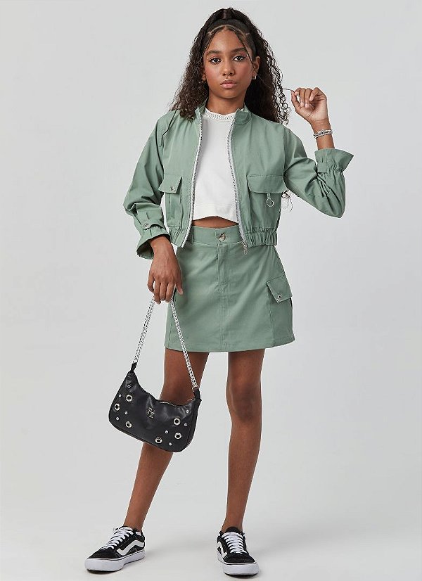 CONJUNTO COLETE E SAIA CARGO EM SARJA - PINK X
