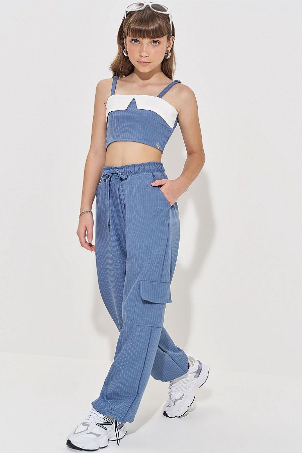CONJUNTO TOP CROPPED E CALÇA JEANS - VIC & VICKY