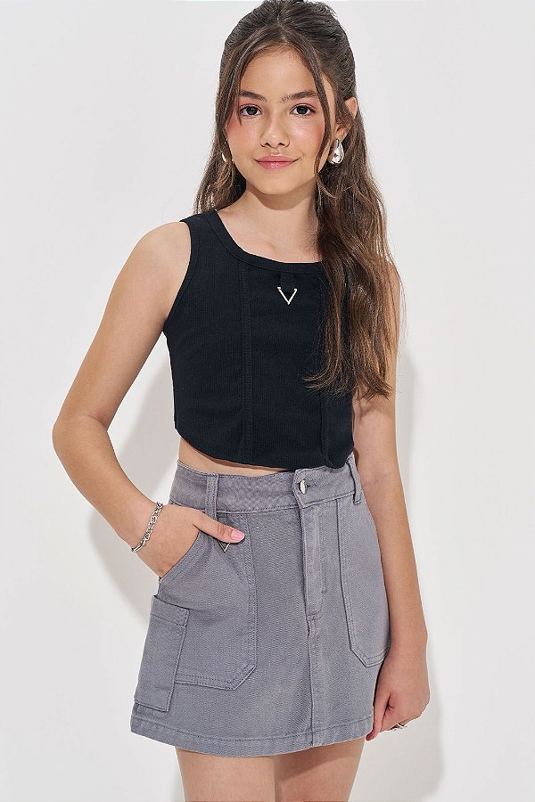 BLUSA TEEN REGATA CROPPED EM CANELADO LIZ - VIC & VICKY