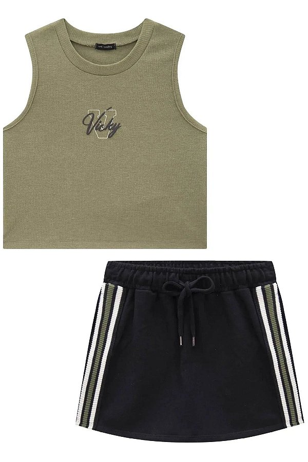 CONJUNTO TEEN BLUSA CROPPED REGATA E SHORT - VIC & VICKY