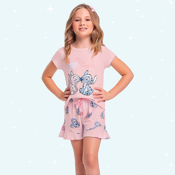 PIJAMA INFANTIL FEMININO STITCH BLUSA E SHORT - FAKINI