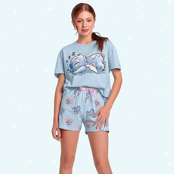 PIJAMA JUVENIL FEMININO BLUSA E SHORT STITCH - FAKINI