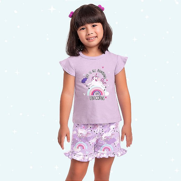 PIJAMA INFANTIL FEMININO BLUSA E SHORT - FAKINI