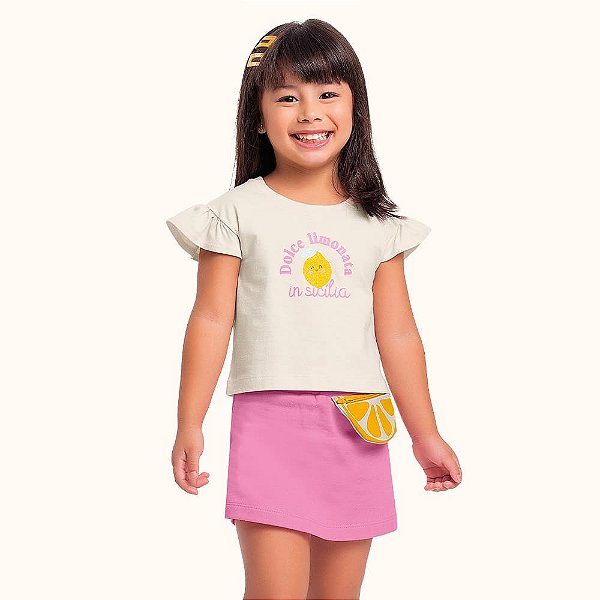 CONJUNTO INFANTIL BLUSA E SHORT SAIA EM MALHA - FAKINI