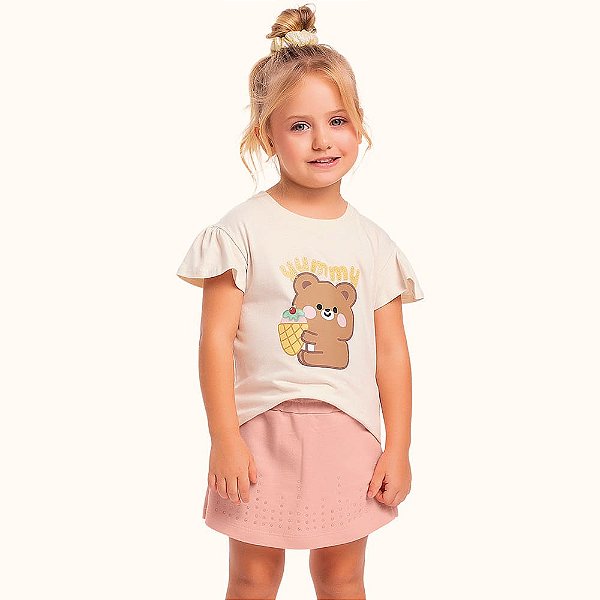 CONJUNTO INFANTIL BLUSA E SHORT SAIA EM MALHA - FAKINI