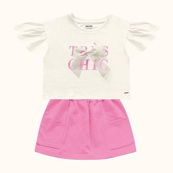 CONJUNTO INFANTIL BLUSA E SHORT SAIA EM MALHA - FAKINI