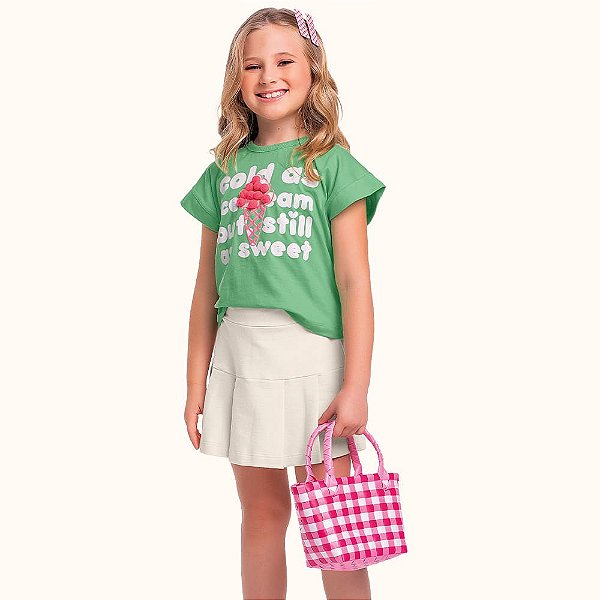CONJUNTO INFANTIL BLUSA E SHORT SAIA EM MALHA - FAKINI