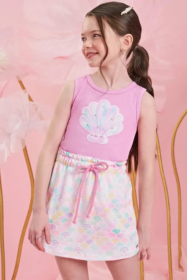 CONJUNTO INFANTOJUVENIL BLUSA REGATA E SHORT SAIA - INFANTI