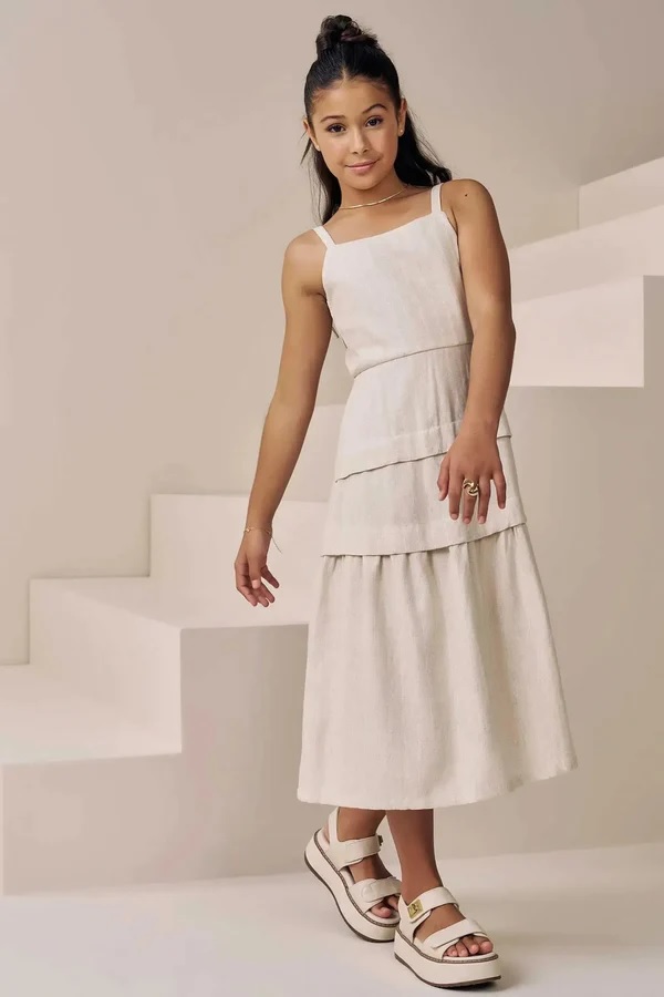 VESTIDO TEEN NEW MIDI EM LINHO BORDADO - VIC & VICKY