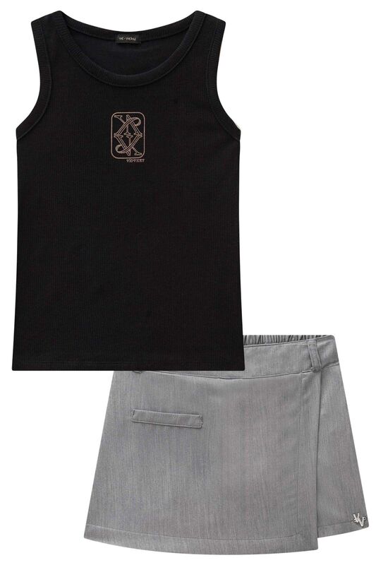 CONJUNTO TEEN BLUSA REGATA E SHORT SAIA - VIC & VICKY