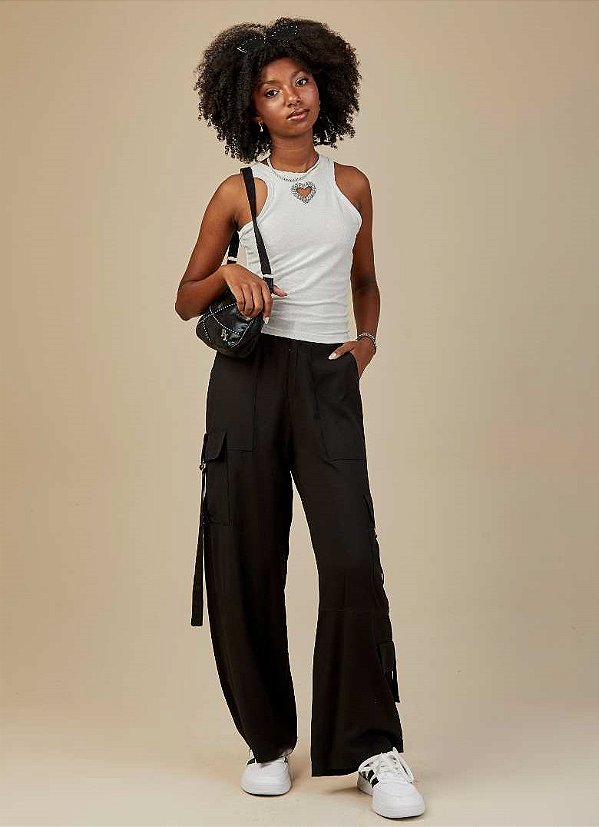 CALÇA WIDE CARGO TEEN EM VISCOLINHO COM BOLSOS UTILITÁRIOS - PINK X